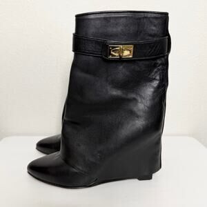 Givenchy Shark Black Leather Ankle Boots Size 37